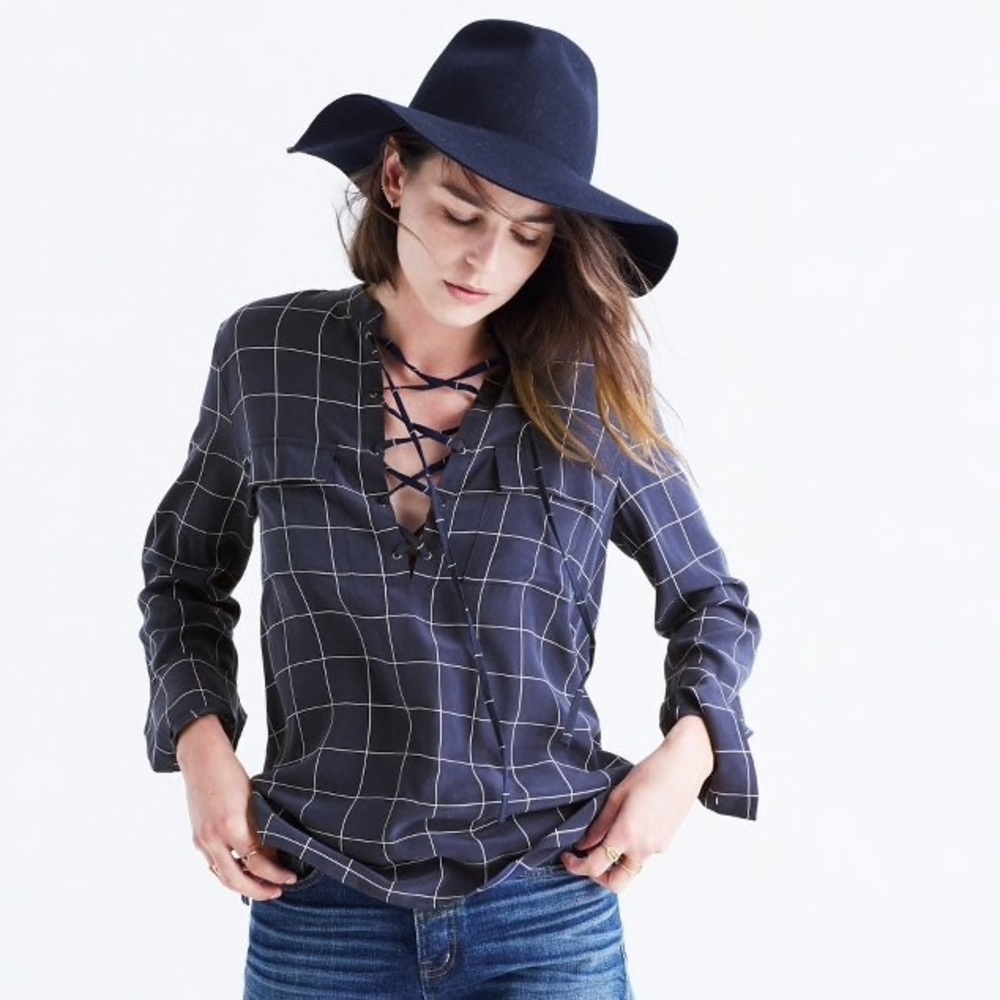 madewell lace up silk shirts